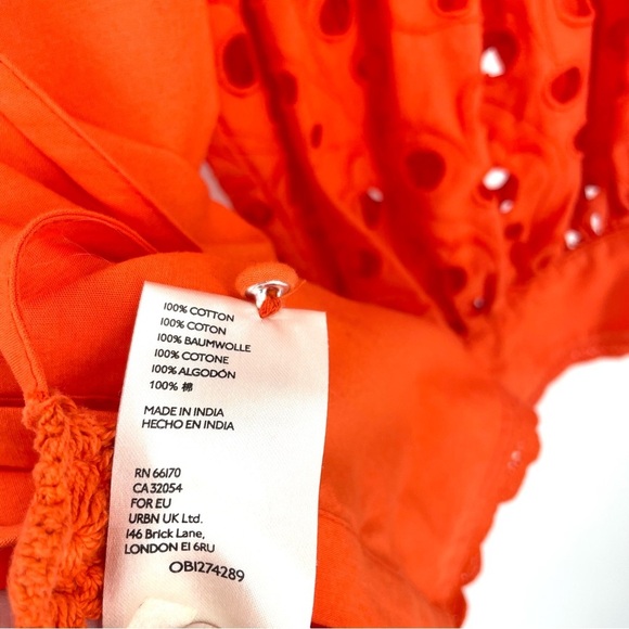 Anthropologie Chantal Eyelet Orange Puff Sleeve Button Down Crochet Tie Blouse - Picture 9 of 9